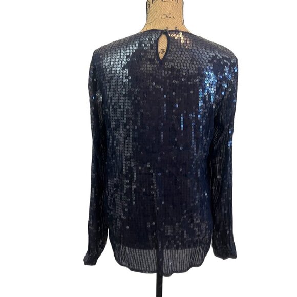 DKNY Navy Blue Silk & Sequin Sheer Blouse Size Medium - N1369 - Picture 4 of 8